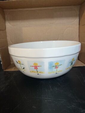 Rae Dunn White Ceramic Mixing Bowl with Scarecrow Panels